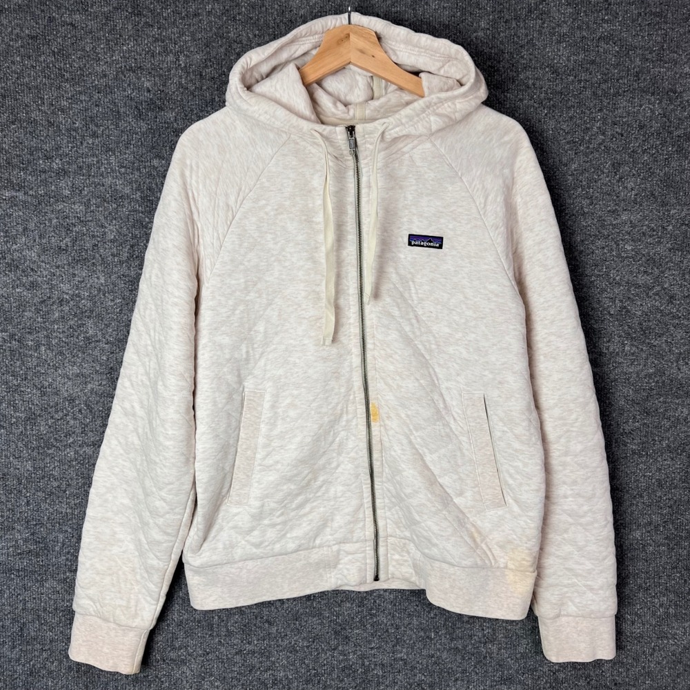 Patagonia Mens Organic Cotton Quilt Full-Zip Hoodie Birch White Beige Size M